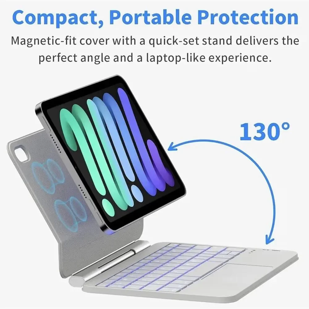 iPad Mini 7 6 Keyboard Case 8.3” Wireless Backlit Keyboard Trackpad White